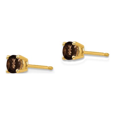 14K Yellow Gold 4mm Round Smoky Quartz Stud Earrings – view 4