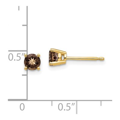 14K Yellow Gold 4mm Round Smoky Quartz Stud Earrings – view 6