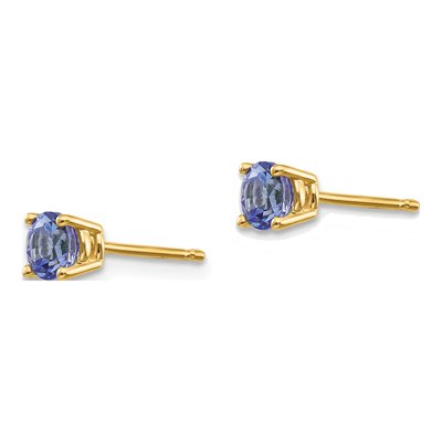 14K Yellow Gold 4mm Round Tanzanite Stud Earrings – view 3