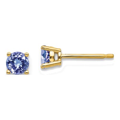 14K Yellow Gold 4mm Round Tanzanite Stud Earrings