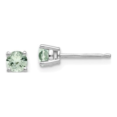 14K White Gold 4mm Round Green Quartz Stud Earrings