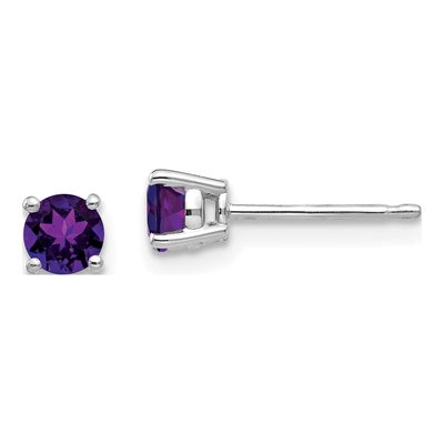 14K White Gold 4mm Amethyst Round Stud Earrings
