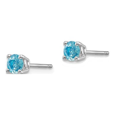 14K White Gold 4mm Round Aquamarine Stud Earrings – view 4