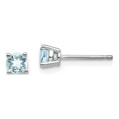 14K White Gold 4mm Round Aquamarine Stud Earrings