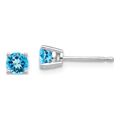 14K White Gold 4mm Round Swiss Blue Topaz Stud Earrings