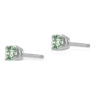 14K White Gold 4mm Round Green Quartz Checker-Cut Stud Earrings – view 2