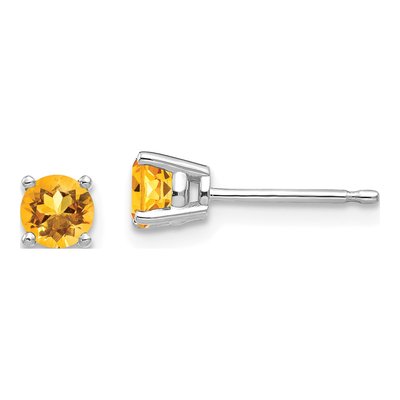 14K White Gold 4mm Round Citrine Stud Earrings