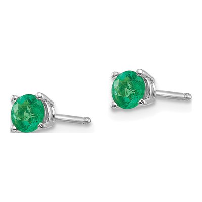 14K White Gold 4mm Emerald Round Stud Earrings – view 4