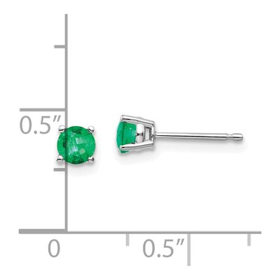 14K White Gold 4mm Emerald Round Stud Earrings – view 6