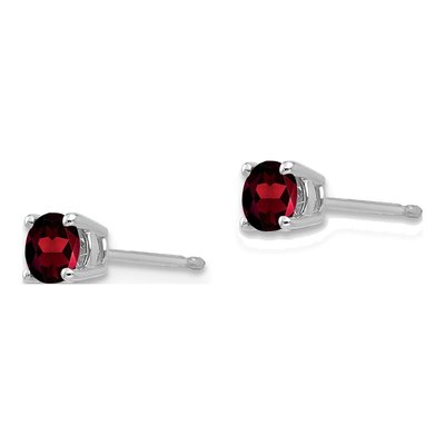 14K White Gold 4mm Garnet Round Stud Earrings – view 3