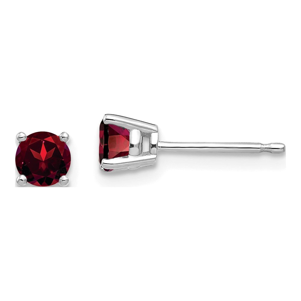 14K White Gold 4mm Garnet Round Stud Earrings