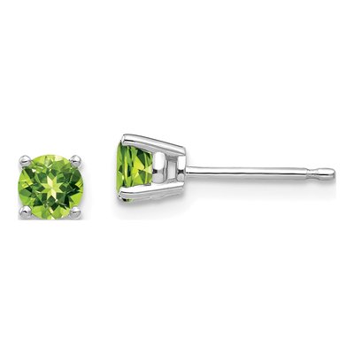 14K White Gold 4mm Peridot Round Stud Earrings