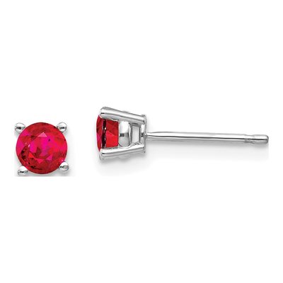 14K White Gold 4mm Ruby Round Stud Earrings