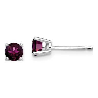 14K White Gold 4mm Round Rhodolite Garnet Stud Earrings