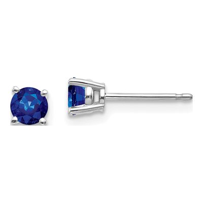 14K White Gold 4mm Round Sapphire Stud Earrings