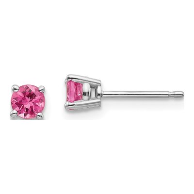 14K White Gold 4mm Round Pink Spinel Stud Earrings