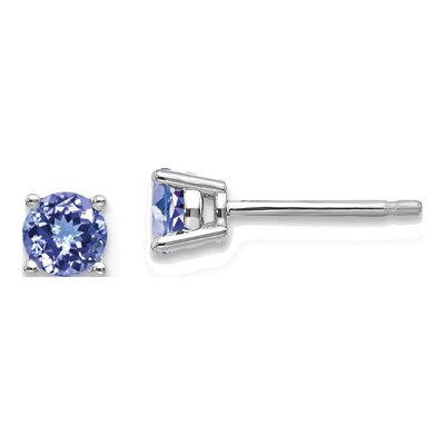 14K White Gold 4mm Tanzanite Round Stud Earrings