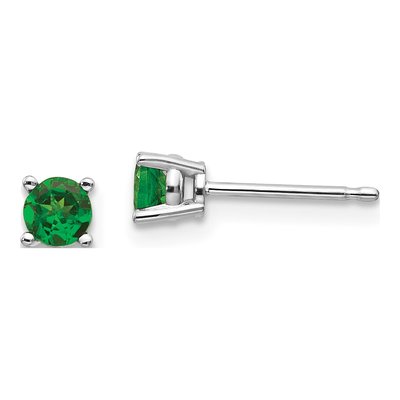 14K White Gold 4mm Tsavorite Garnet Round Stud Earrings