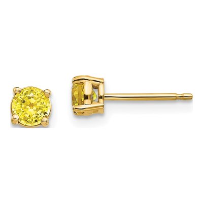 14K Yellow Gold Round Sapphire Stud Earrings