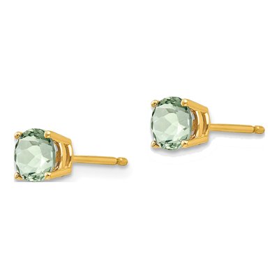 14K Yellow Gold 5mm Round Green Quartz Stud Earrings – view 2