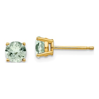 14K Yellow Gold 5mm Round Green Quartz Stud Earrings