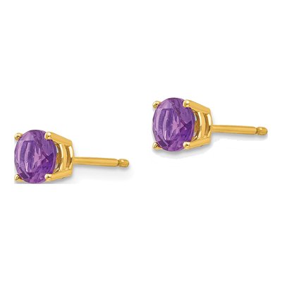 14K Yellow Gold 5mm Amethyst Round Stud Earrings – view 3