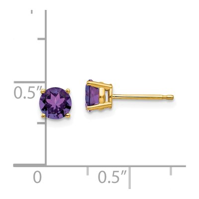 14K Yellow Gold 5mm Amethyst Round Stud Earrings – view 5