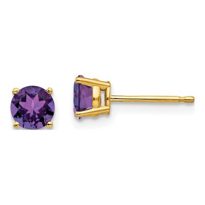 14K Yellow Gold 5mm Amethyst Round Stud Earrings