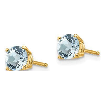 14K Yellow Gold 5mm Aquamarine Round Stud Earrings – view 4