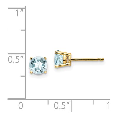 14K Yellow Gold 5mm Aquamarine Round Stud Earrings – view 6