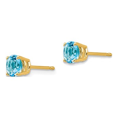 14K Yellow Gold 5mm Swiss Blue Topaz Round Stud Earrings – view 3