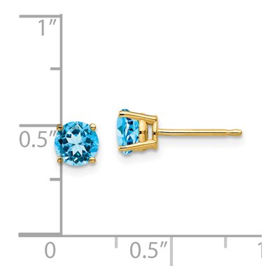 14K Yellow Gold 5mm Swiss Blue Topaz Round Stud Earrings – view 5