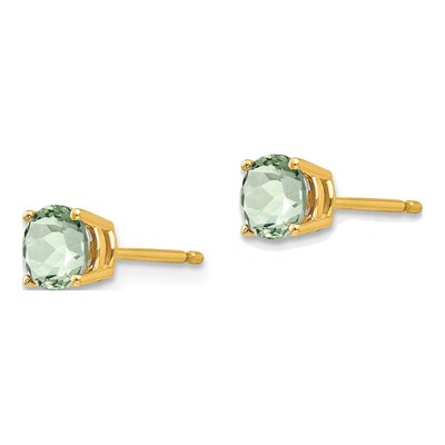 14K Yellow Gold 5mm Round Green Quartz Checker-Cut Stud Earrings – view 2