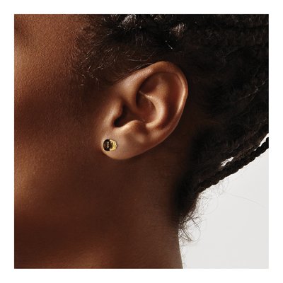 14K Yellow Gold 5mm Round Smoky Quartz Checker-Cut Stud Earrings – view 3