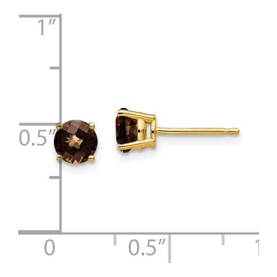 14K Yellow Gold 5mm Round Smoky Quartz Checker-Cut Stud Earrings – view 4