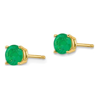 14K Yellow Gold 5mm Round Emerald Stud Earrings – view 4