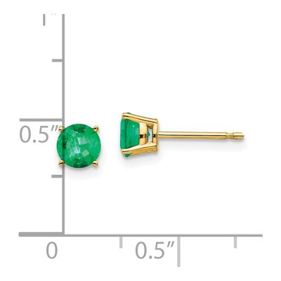 14K Yellow Gold 5mm Round Emerald Stud Earrings – view 6