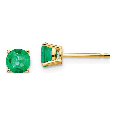 14K Yellow Gold 5mm Round Emerald Stud Earrings