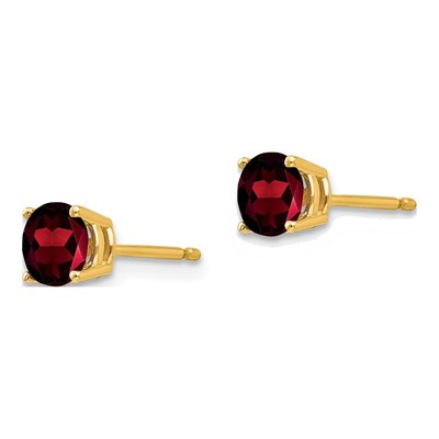 14K Yellow Gold 5mm Garnet Round Stud Earrings – view 3