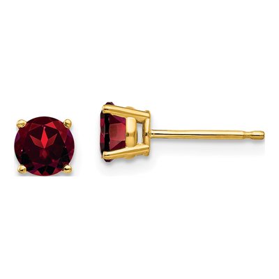 14K Yellow Gold 5mm Garnet Round Stud Earrings