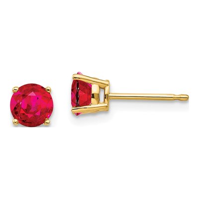 14K Yellow Gold 5mm Ruby Round Stud Earrings