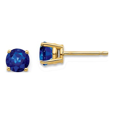 14K Yellow Gold 5mm Sapphire Round Stud Earrings