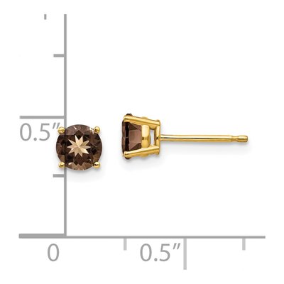 14K Yellow Gold 5mm Smoky Quartz Round Stud Earrings – view 5