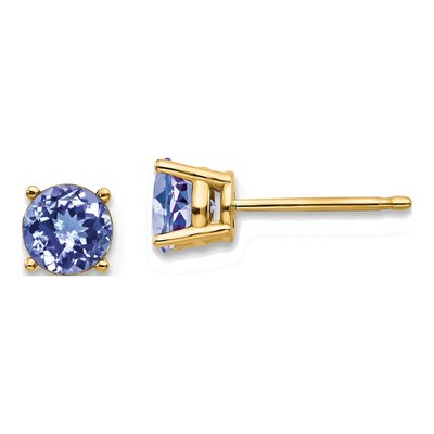 14K Yellow Gold 5mm Tanzanite Round Stud Earrings