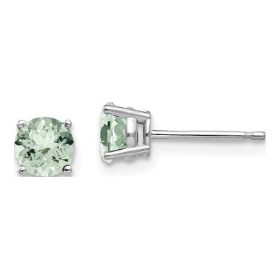 14K White Gold 5mm Round Green Quartz Stud Earrings