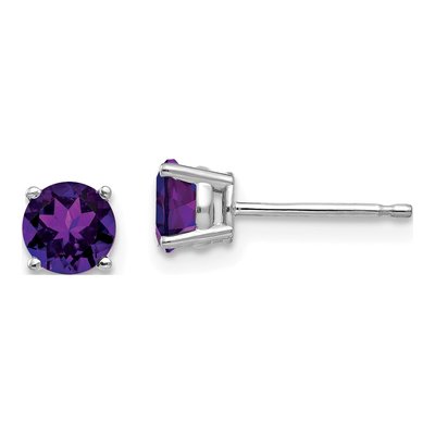 14K White Gold 5mm Round Amethyst Stud Earrings