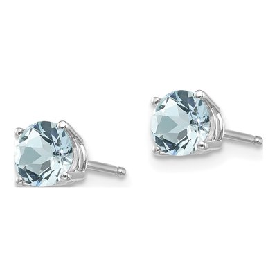 14K White Gold 5mm Aquamarine Round Stud Earrings – view 4