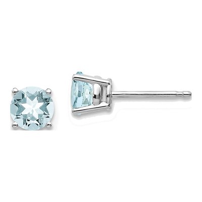 14K White Gold 5mm Aquamarine Round Stud Earrings