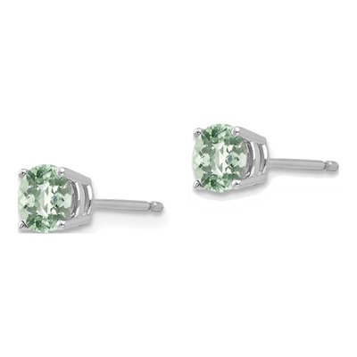 14K White Gold 5mm Round Green Quartz Checker-Cut Stud Earrings – view 2