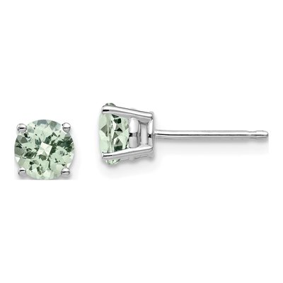14K White Gold 5mm Round Green Quartz Checker-Cut Stud Earrings
